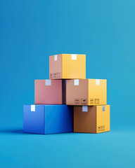 Obraz premium Stack of boxes with a blue box on the bottom and a yellow box on the top