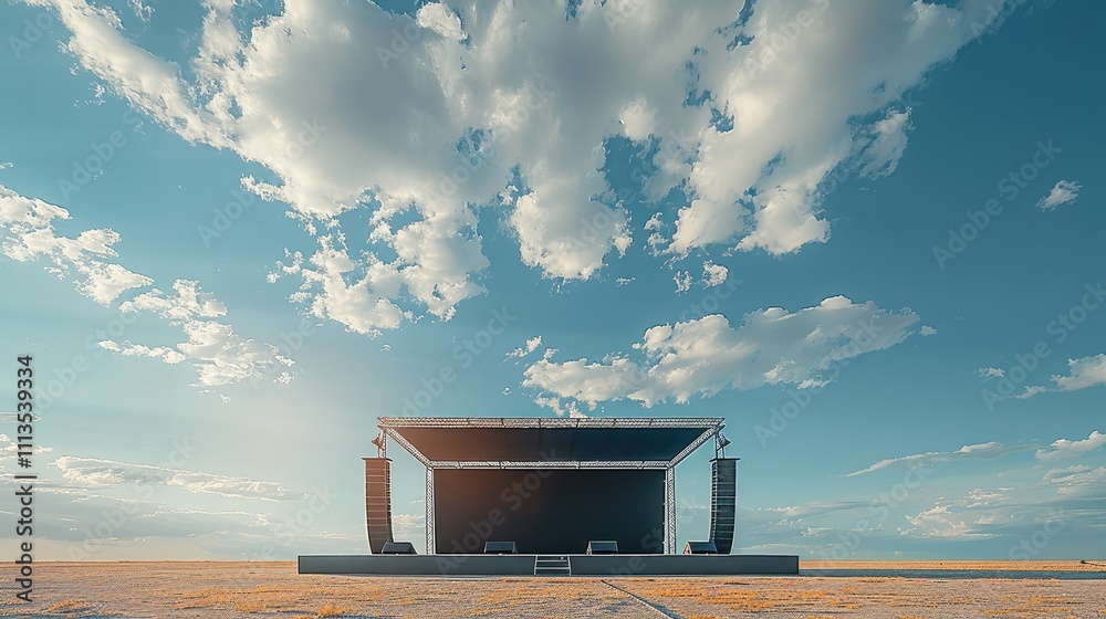 Poster Musical stage in a open ground with with clear sky on the background with the white clouds.