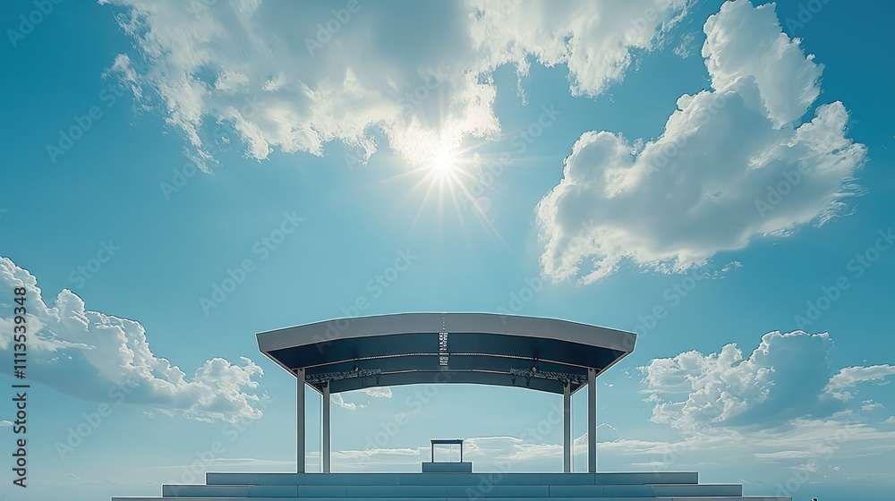 Poster Musical stage in a open ground with with clear sky on the background with the white clouds.