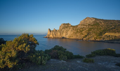 Russia, Novy Svet. Amazing dawn view from Cape Kapchik to the surrounding bay of the Crimean Peninsula.
