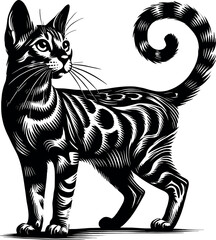 Bengal Cat Silhouette - Black Vector Cricut Design for T-Shirt Printing