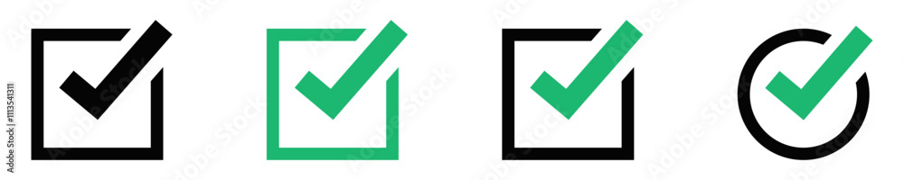 Aufkleber check mark icon button set. check box icon with right or correct buttons and yes checkmark tick box icons - checkbox symbol sign. check mark box square frame. vector illustration	