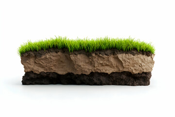 Layered soil with vibrant green grass on top.