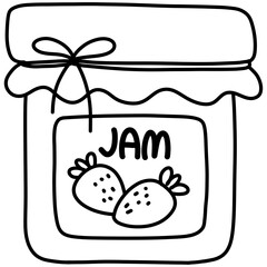 Hand drawn doodle sketch jam strawberry jam jar style outline