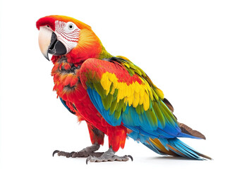Obraz premium Colorful parrot with vibrant feathers isolated on white background