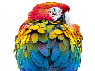 Colorful parrot with vibrant feathers isolated on white background