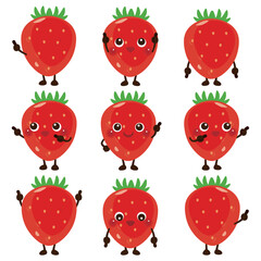 指さしをするイチゴのキャラクターセット