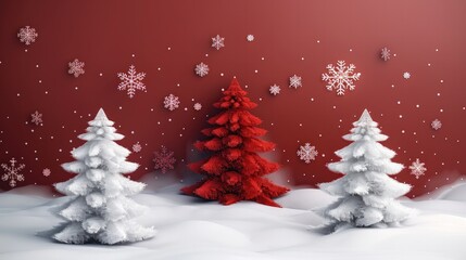 Obraz premium Modern minimalist Christmas graphic, Christmas trees, clean, red and white.