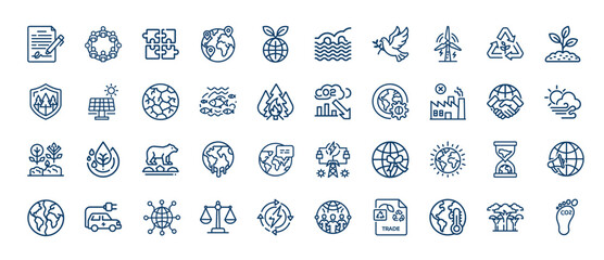 ecology sustainable development line icon set, renewable global climate change ecosystem energy warming