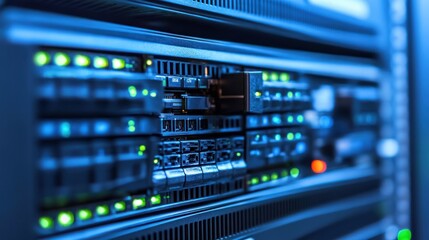 Fototapeta premium Illuminated Server Rack Data Center Technology