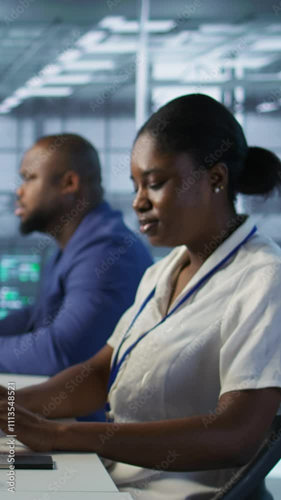 Poster vertical video software developers in data center implementing ai predictive maintenance systems. fo