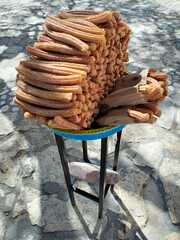 Puesto de churros dulces, típicos mexicanos
