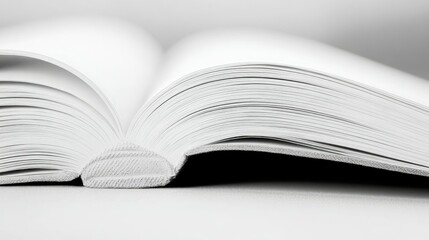 A close-up view of an open book showcasing its blank pages and textured edges.