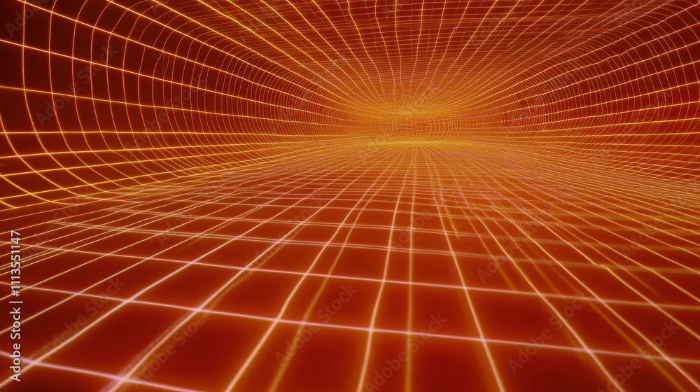 Wall mural abstract futuristic background with grid patterns in orange hues