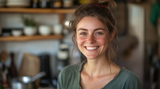 Happy woman sharing vegan nutrition advice through cooking workshops and blogs