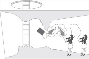 Passing on of cultural fire commerce, acquiring a legacy or skill of experience, passing on or succession plan, successor, torch relay, businesswoman taking an unlit torch to a giant's torch to be lit