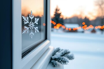 Winter Scene with Snowflake Decal and Soft Blurred Background