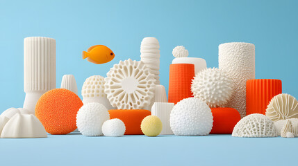 Vibrant coral reef sculptures artistic installation urban environment abstract viewpoint underwater concept for eco-awareness