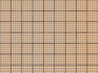 Abstract background of repeating orange polka dot tiles on a light gray grid. © Pupun
