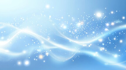 Soft Blue Waves with Light Sparkles in Abstract Digital Design
