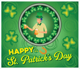 Festive St. Patrick's Day Celebration with Cheerful Leprechaun. Spring holiday March 17. 