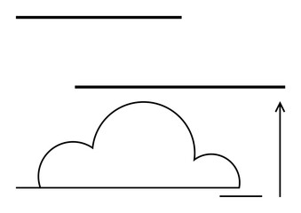 Cloud horizontal and vertical lines upward arrow. Ideal for themes thumbs up growth, ambition, simplicity, technology, data trends, movement, and design. Line metaphor