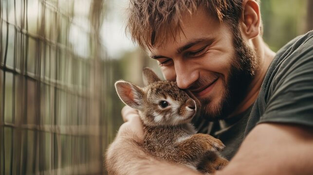 Man working on animal rehabilitation and health programs in wildlife shelters