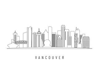 Detailed Vancouver skyline vector illustration. Vancouver buildings in line art style, perfect for modern designs.