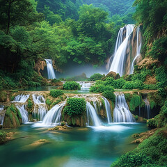 Naklejka premium waterfall in kanchanaburi country, waterfall in the forest