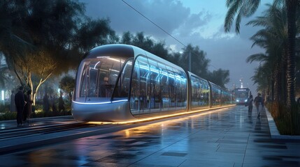 Obraz premium Public transportation options visualized with modern buses, trams, and eco-friendly systems