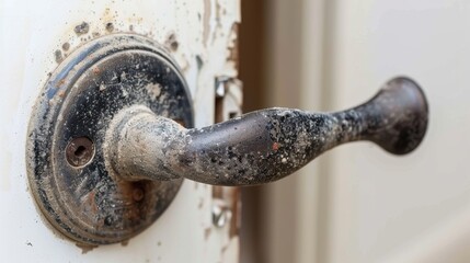 Filthy Door Handle: Covered in grime and oily fingerprints, the door handle is a reflection of constant use, leaving it grimy and stained.

