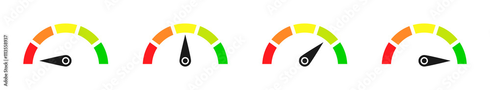 Aufkleber Feedback Speedometer slider icon sign with Satisfaction meter scale and arrow direction, tachometer level scale with rating frame - Speed indicator sign button - Fast speed signs	
