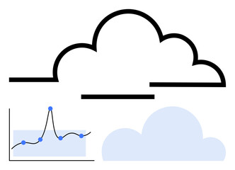 Cloud symbol and graph with line and data points in blue. Ideal for technology, analytics, data visualization, cloud computing, trends, innovation, digital economy. Line metaphor