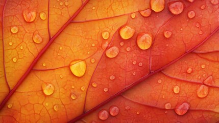 Obraz premium Dew Drops Adorn Vibrant Autumn Leaf Veins