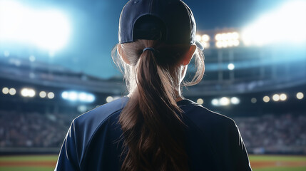 Female baseball coach watching game at night in stadium © Cavan