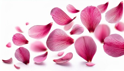 flying pink petals isolated on white background