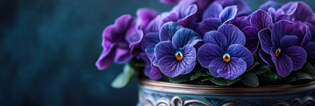 Purple Pansies in Vintage Pot