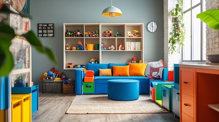Fototapeta premium kids-friendly living room with colorful furniture
