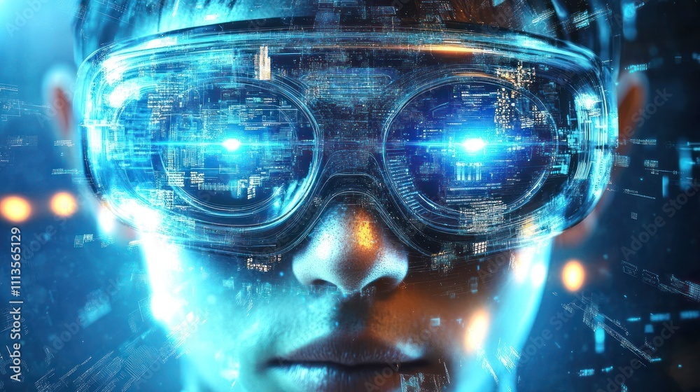Wall mural young artificial intelligence and robotics and augmented reality revolutionizing industries with cut