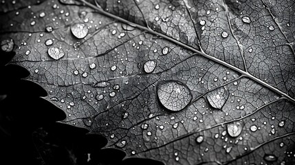 Fototapeta premium Dewdrops Adorn A Dried Leaf Showing Intricate Veins