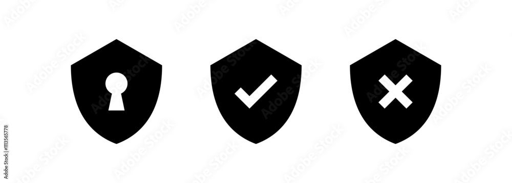 Poster Shield check mark icon or security shield protection icon with tick symbol