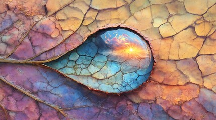 A Dried Leaf Holds A Sunset Reflection Within