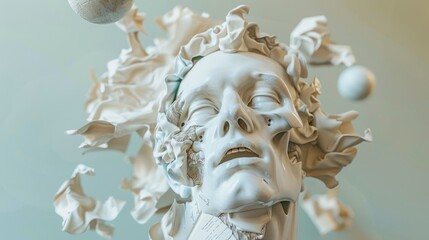 Dynamic white sculpture depicting emotion art gallery contemporary art indoor close-up view abstract expressionism