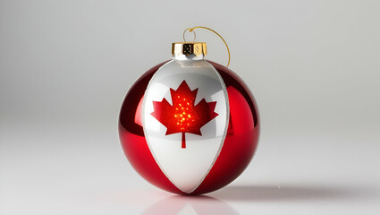 Happy Christmas, Canadian Flag on Christmas Ball Against Isolated Background, Generative ai