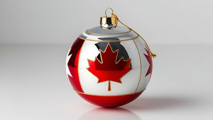 Obraz premium Happy Christmas, Canadian Flag on Christmas Ball Against Isolated Background, Generative ai