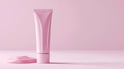 Elegant Cosmetic Tube on Soft Pink Background