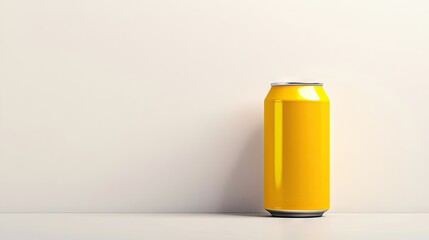 Empty aluminum can with a blank yellow design, placed against a white background for a clean look, perfect for product placement and advertising opportunities.