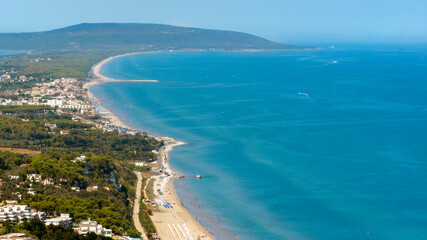 Aerial view of the Gargano coast in Puglia, Italy.