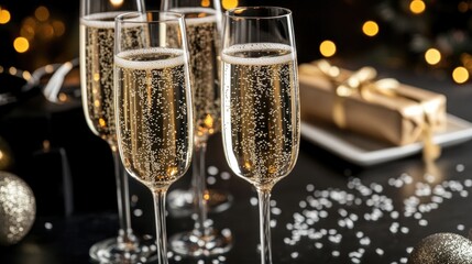 1 Year Anniversary Champagne. Celebrate a special anniversary with a backdrop of shimmering champagne, creating a festive atmosphere with sparkling wine and elegant decor.