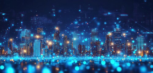 Obraz premium 3D rendering of a smart city with futuristic digital elements and urban technology.